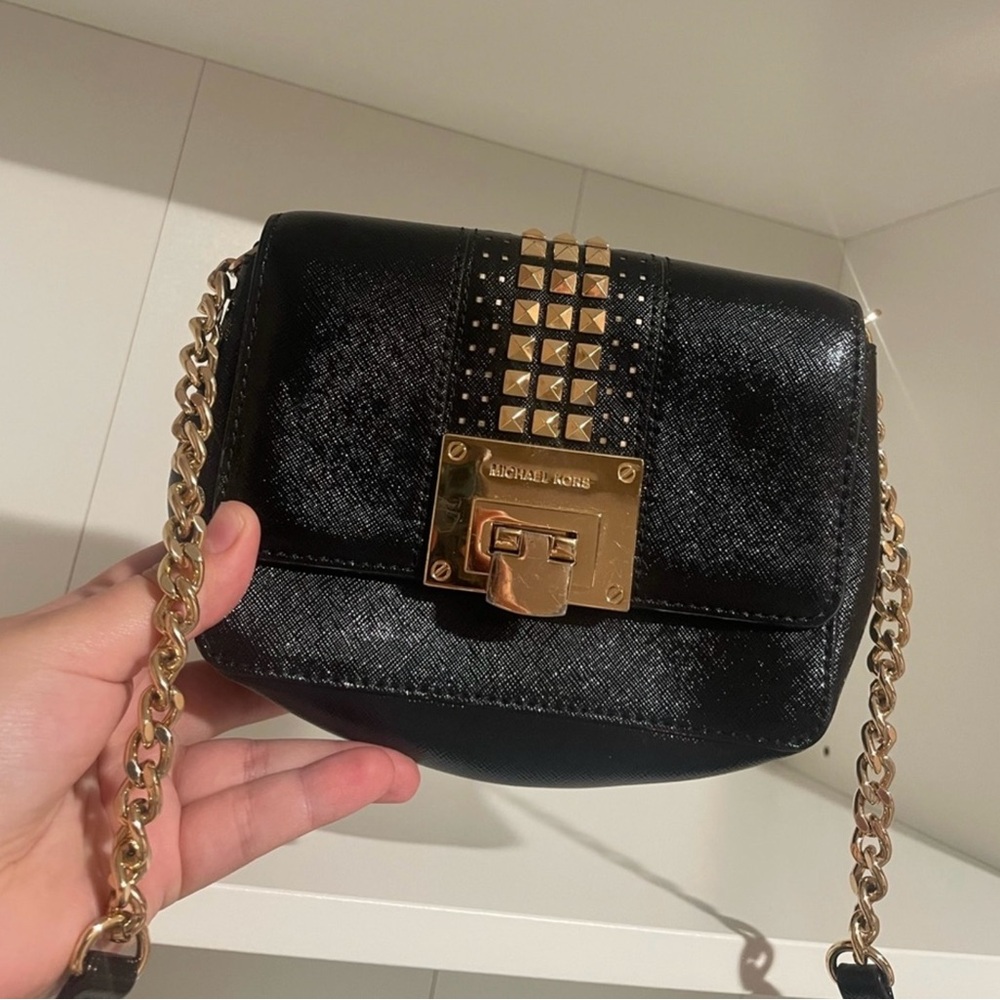 Michael Kors Black Limited edition Crossbody Bag with Gold studded Accents